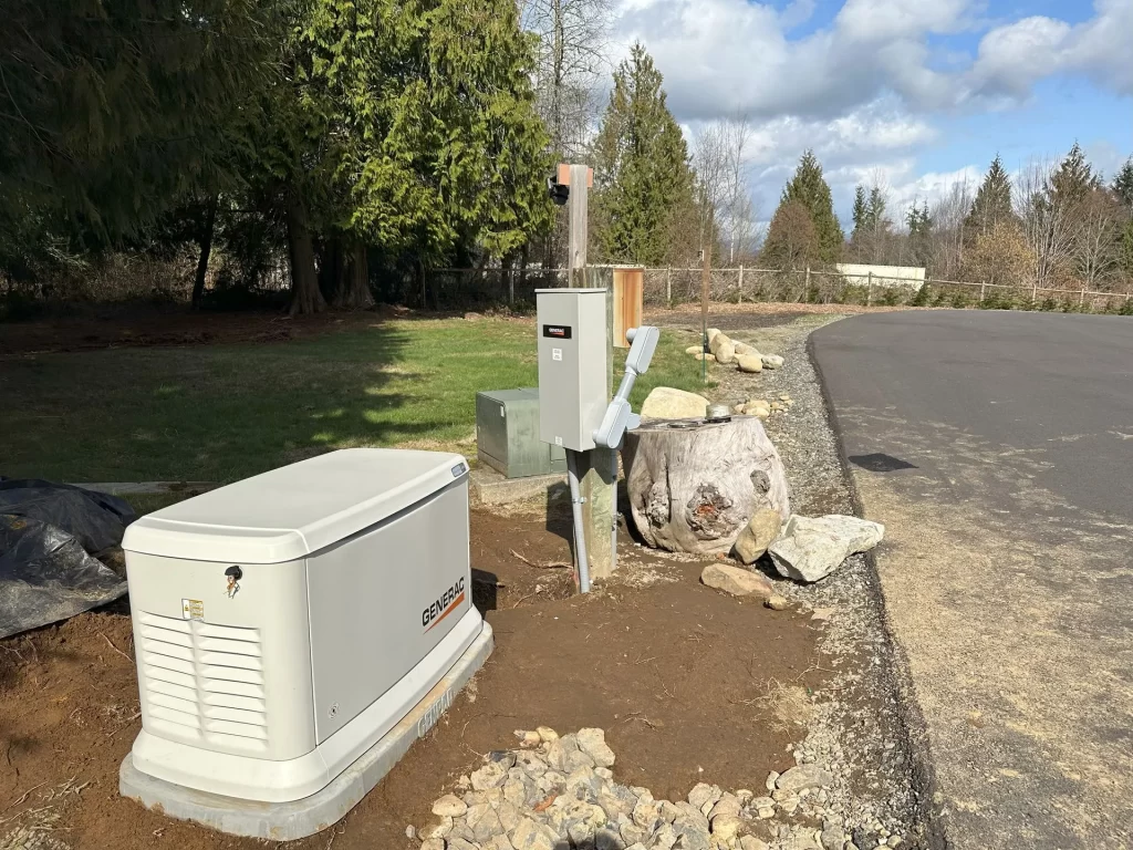 a generator is sitting on the side of the road next to a mailbox .